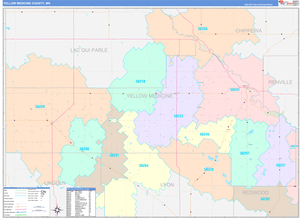 Yellow Medicine County Digital Map Color Cast Style